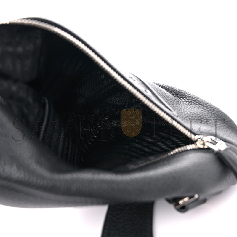 PRADA VITELLO DAINO LOGO EMBOSSED CROSS SLING BACKPACK BLACK 2VZ092 (43*27*10cm)